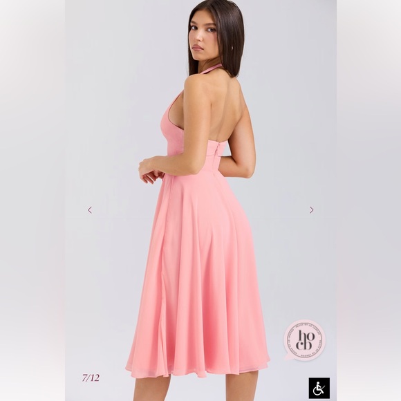 House of CB “Solada” Peach Georgette Halter Sundress - Picture 4 of 6